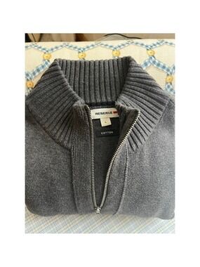 Men's RESERVE Charcoal Gray Zip Up Sweater Size L